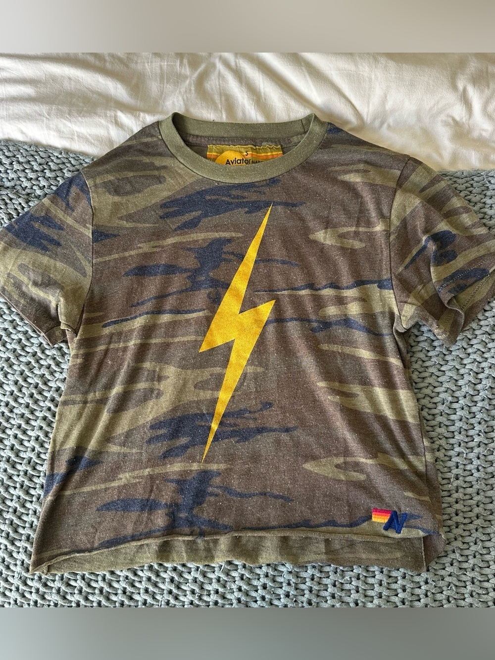 Aviator Nation Camo Tee with Yellow Lightning Bolt